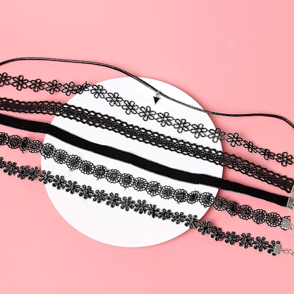 6 stk. Halskæder Sort Fløjl Choker Sæt Klassisk Gotisk Tattoo Blonde Chokers