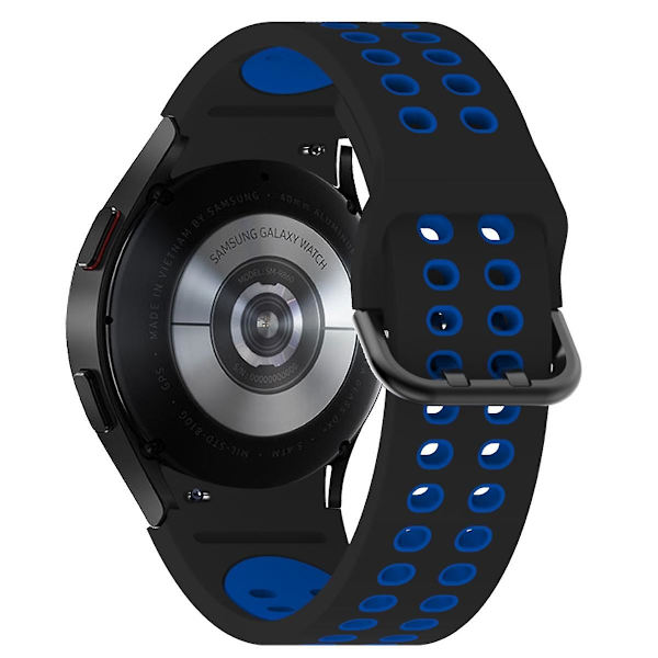 20mm silikoniranneke Samsung Galaxy Watch 5 40mm/44mm / 5 Pro 45mm -kelloon, kaksoisreikäsoljella Black   Blue