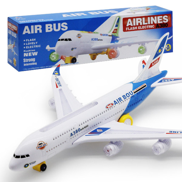 Flygplan Airbus leksak med vackra attraktiva blinkande ljus och realistiska jetmotorljud bump