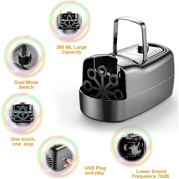 Boblemaskine Bobler Automatisk Bobleblæser til Børn Boblemaskine med 2 Hastighedstilstande – USB-opladning, Powerbank eller Batteridrevet