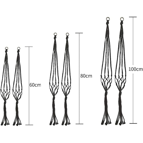 6-pack Macrame blomkrukeupphängare inomhus bomull hängande planter svart
