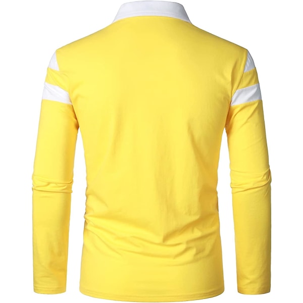 Herr Casual långärmade pikétröjor Kontrastfärg Patchwork T-shirt i bomull Yellow XL