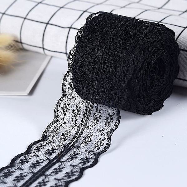 Vacker 4,5 cm 10 meter retro broderad spetsband trim DIY hantverk sömnad dekor svart