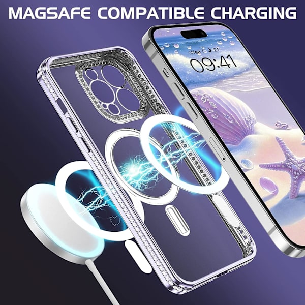 iPhone 14 Pro Skal 6,1 Tum Kompatibel med MagSafe Glitter Bling Diamant Dekoration Silikon Smalt Anti-Guling Skydd för Flickor Kvinnor, Gradient Spark