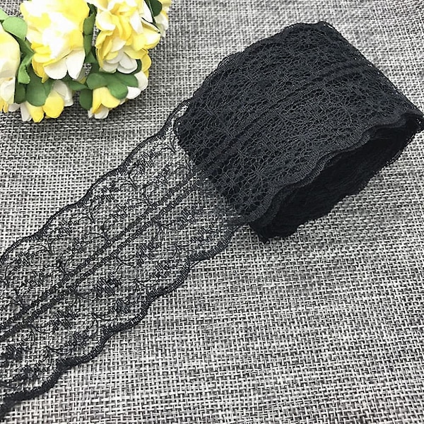Vacker 4,5 cm 10 meter retro broderad spetsband DIY hantverk sömnad dekor svart