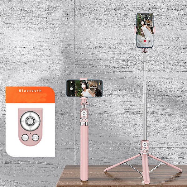 Selfie Stick, Udtrækkelig Selfie Stick med Tik Tok Genopladelig Trådløs Fjernbetjening og Tripod Stativ pink 1.35m
