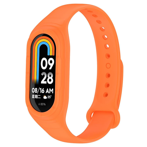 Xiaomi Smart Band 8 -rannekkeen korvaava silikoninen kellon ranneke, jossa integroitu ranneke ja suojakotelo Orange