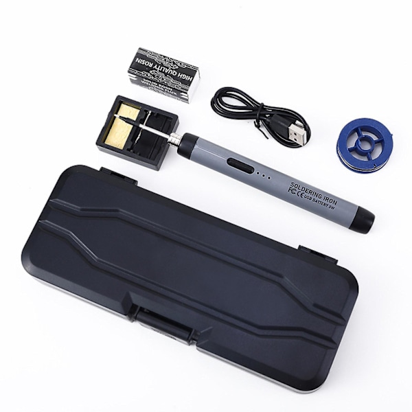 Trådlös Lödkolvset - USB Lödkolv med Justerbar Temperatur, Lödspetsar, Lödkolvställ, Lödtråd, Lödpasta -G grey