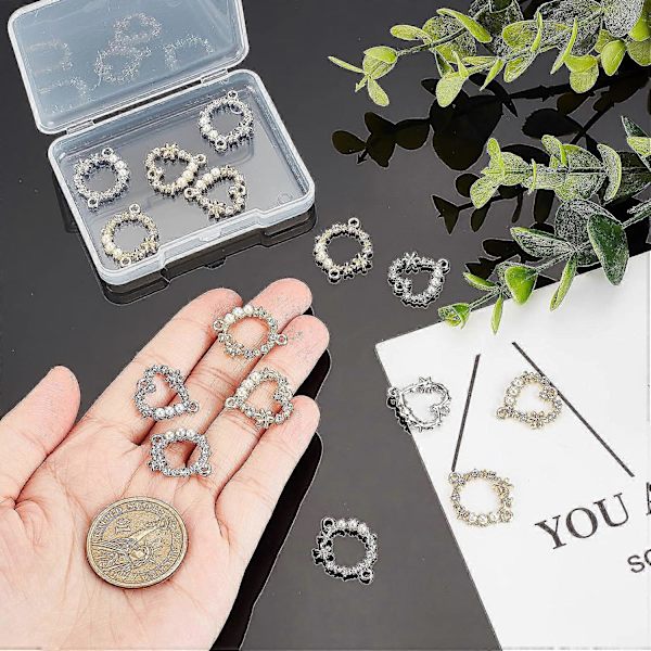 16 stk. 4-stil Forbindelses Charm Vedhæng Ring & Hjerteform Rhinestone Forbindelsesled Alloy Krystal Led med Imitation Perle