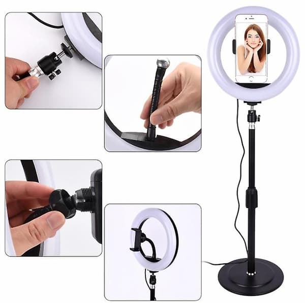 Selfie Blits Ringlys Mobiltelefonholder LED Kamerafeste Lang Arm USB Stativ