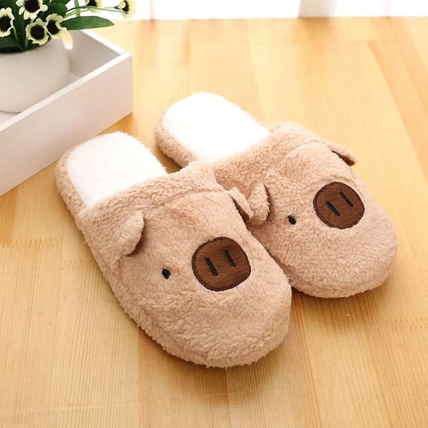 Dam- och herrtofflor, varma inomhus- och utomhusplyschfoder, halkfria tofflor 1brown Pig 45273