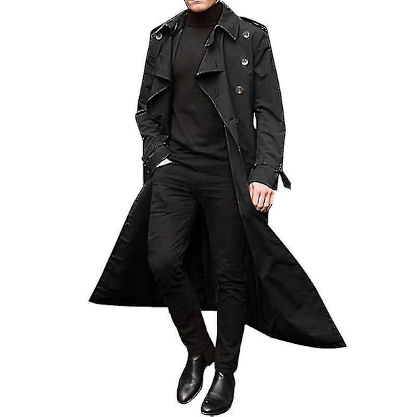 Herrar Lång Trenchcoat Krage Överrock Casual Vinterjacka Enfärgad Ytterkläder ArmyGreen XXL