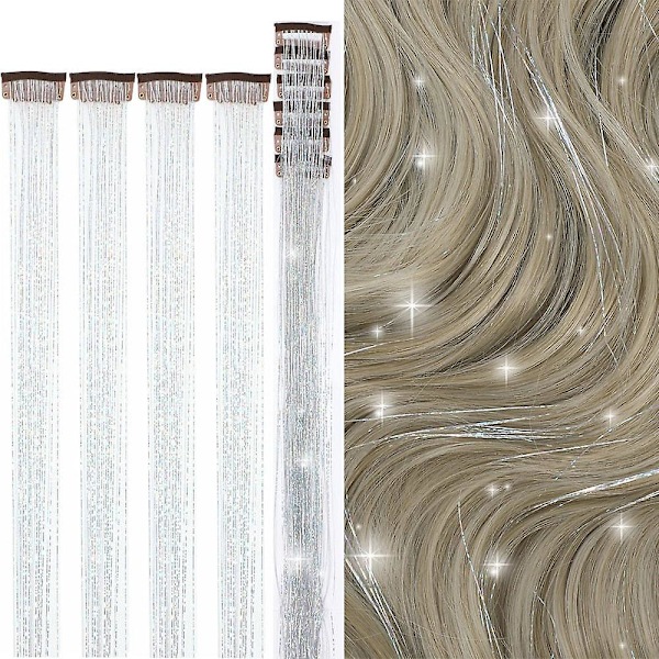 Skinnende tråder glitter hårglitter kit gull silke hår glitter streng extensions tilbehør for kvinner hodeplagg 6pc-yinse 24inches