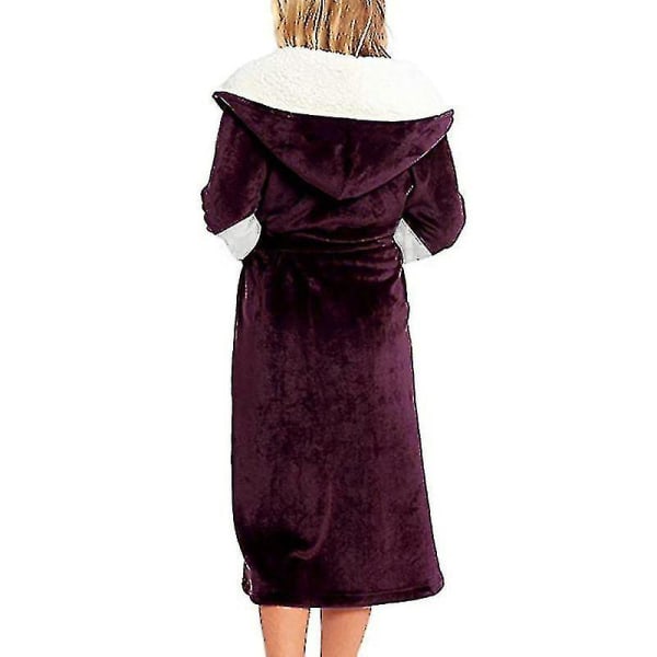 Sherpa Fleece Badrock Kvinnor Mjuk Badrock Huva Fluffy Handduksbadrock Lång Badrock Vinter Varm Wine Red S