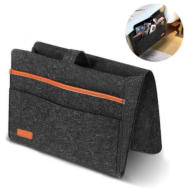 Huopainen sängyn vieressä oleva säilytyspussi taskuilla, kätevä sängyn sohvan työpöydän riippuva järjestäjä puhelimelle, lehdille, tabletille, kaukosäätimille Dark Grey