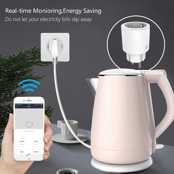 Smart Life App Fjernkontroll WiFi Trådløs Mini EU Strøm WiFi Smart Socket Plugg