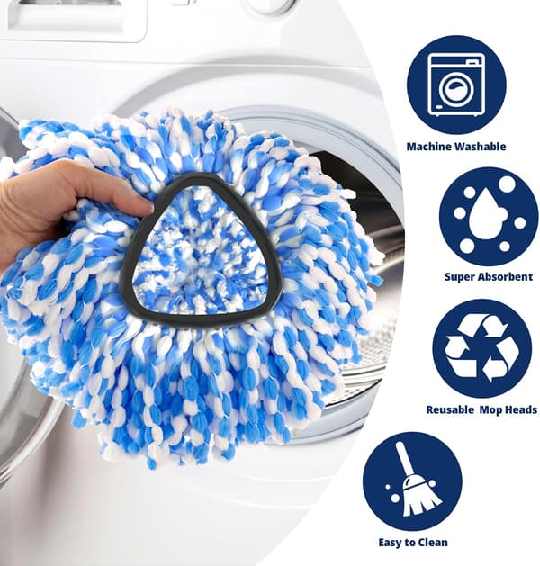 Spin Mop Head Refill, 6 stk. Roterende trekantmoppehode, mikrofiber, kan vaskes i maskin