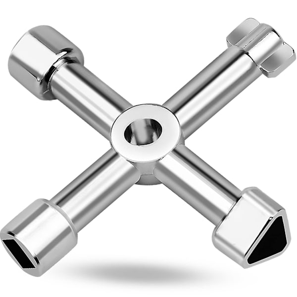 Fyrvägs multifunktionskors triangelsnyckel universell elskåpsnyckel 4 i 1 (silver)