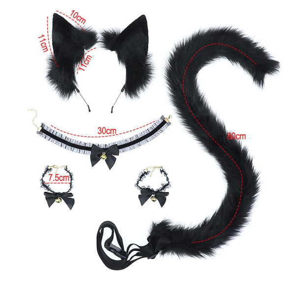 Cat Ears And Tail Set Wolf Fox Ears Tail Costume Kit , Bell Choker För Halloween Kostym Party Accessoarer Vit black