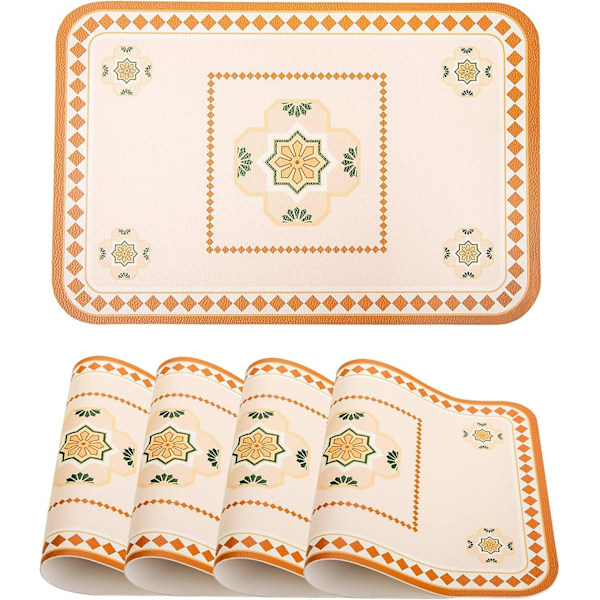Nahkaiset tablettien, ruokapöydän matot, 4 kpl:n setti, lämmönkestävät, liukumattomat, pestävät keittiön tabletit, pöydän sisustus, chunchun Aprikoosi Chunchun Apricot