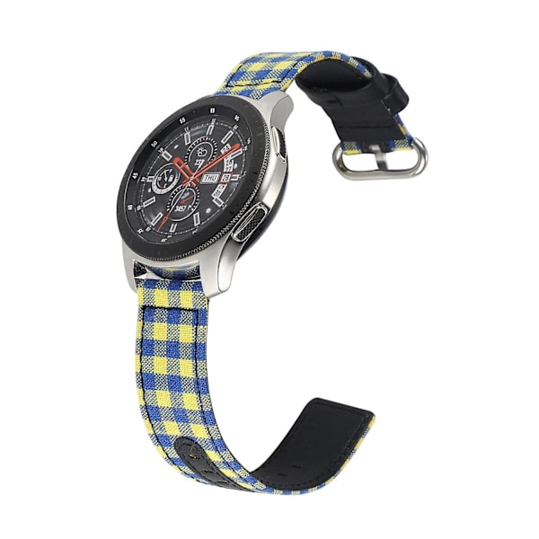 Nylon tyg läder klockarmband för Samsung Galaxy Watch 5 40mm/44mm /Watch 5 Pro 45mm, oval spänne Blue  Yellow Plaid
