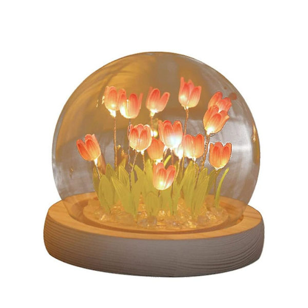 Fyr-färgad 9-blommig glaskupa tulpan glas nattljus skrivbord atmosfärsljus pink