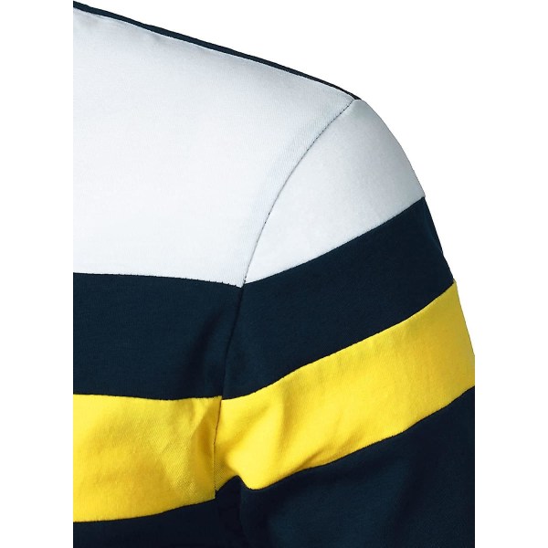 Herr Casual Långärmad Polotröjor Kontrastfärg Patchwork Bomull Tee Toppar Navy L