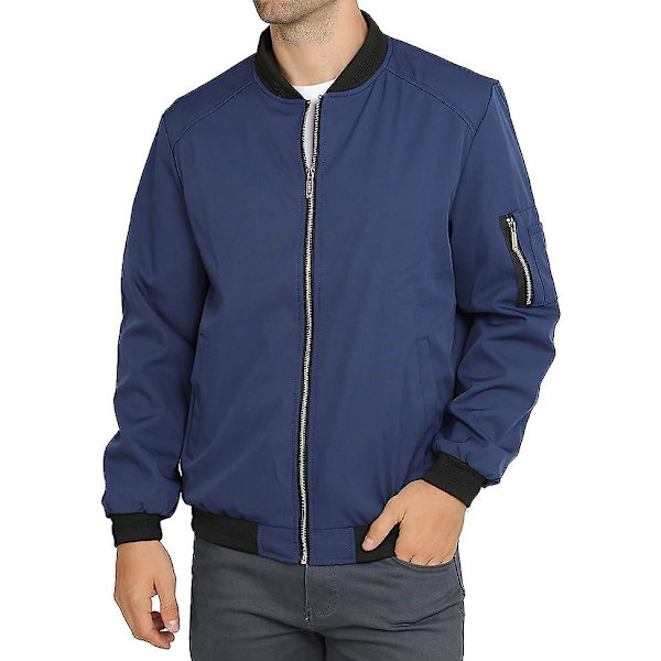 Herr Casual Lättviktsjacka Softshell Flight Bomberjacka Varsity Vindjacka Navy L