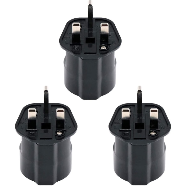 Adapter för EU till Storbritannien/HK med 13A-säkring, 2-stiftskontakt omvandlar 3-stiftskontakt (3 st, svart)