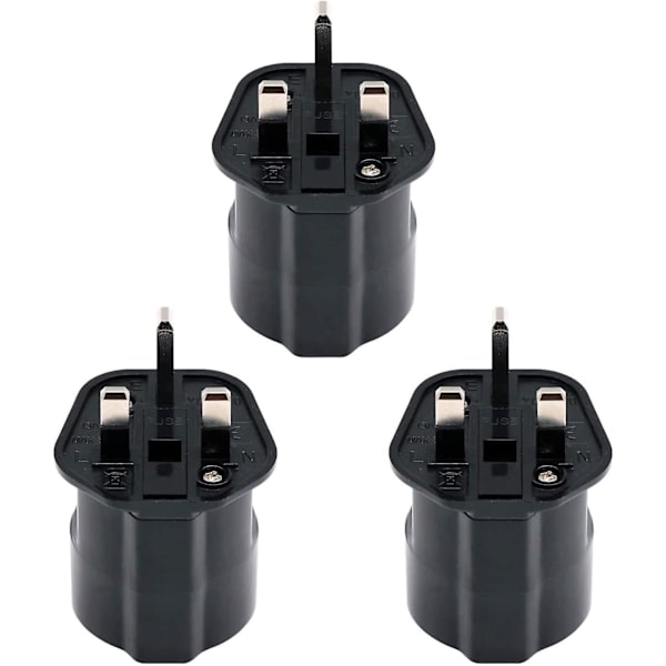 EU til UK/HK osv. adapter med 13A sikring, 2-benet stik konverterer til 3-benet (3 stk., sort)