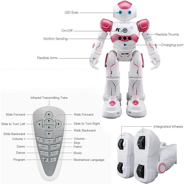 RC-robotleksaker för barn, programmerbar smart fjärrstyrd robotleksak, intellektuell styrning, laddningsbar, gående dansande robot med geststyrning