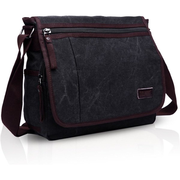 Enkel axelväska Herr Commerce Travel Postman Shoulder Crossbody-väska Stor kapacitet Flerfickor Andas Canvas, svart