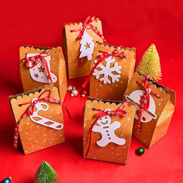 Julklappspåsar Sortiment Kraftpappersfavoritpåsar med julklappsetiketter för julfesttillbehör, 5 X 3 X 7 tums julgodispåsar