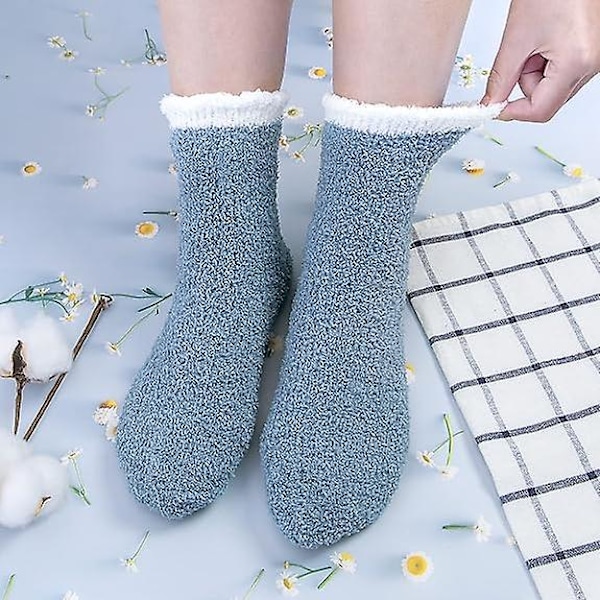 5 Par Damsockor Fuzzy - Mysiga, Mjuka, Fluffiga, Söta Katt-Vintervarma Toffelsockor, Julklappstips