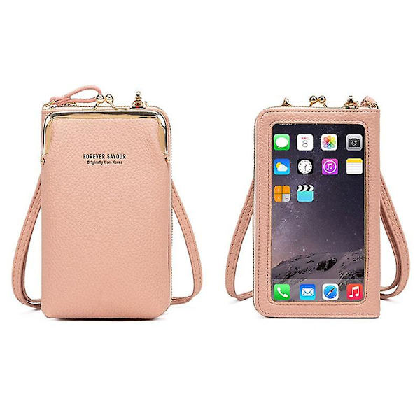 Stilfuld PU Læder Touch Screen Telefon Taske Pung Dame Crossbody Taske Pink