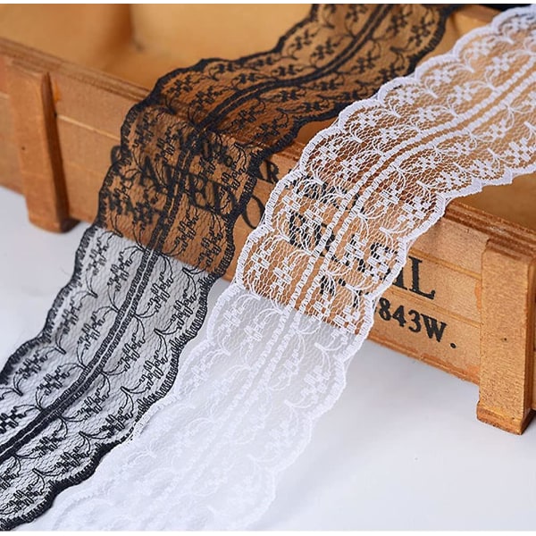 Kaunis 4,5 cm 10 jaardin retrotyylinen brodeerattu pitsinauha askarteluun, ompeluun ja koristeluun, musta