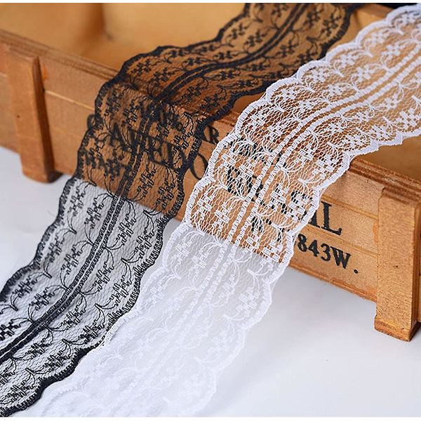 Vacker 4,5 cm 10 meter retro broderad spetsband trim DIY hantverk sömnad dekor svart