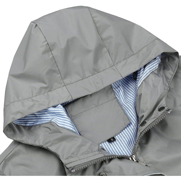 Lang, vanntett jakke for kvinner med hette, lett regnfrakk, vindjakke, utendørs trenchcoat Grey 3XL