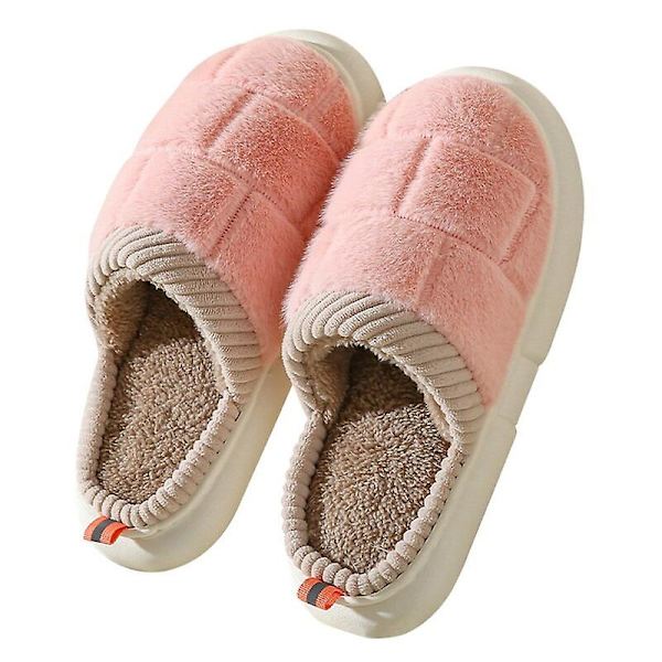 Huspäls plysch mjuka bomullstofflor kvinnliga vinter inomhus damtofflor halkfria skor hemtofflor damglidskor för sovrum Pink 40-41(foot24.5-25cm)