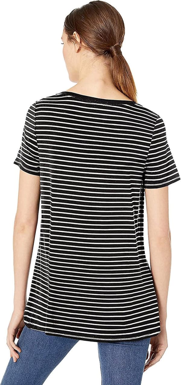 Kvinnors avslappnade passform kortärmad Scoopneck Swing Tee Stripes M