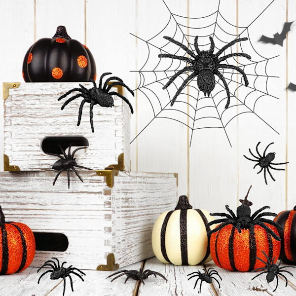 60 st stora realistiska plastspindlar Halloween realistiska plastspindelleksaker falska spindlar falska spindelskämt rekvisita skämt leksaker för Halloween dekoration