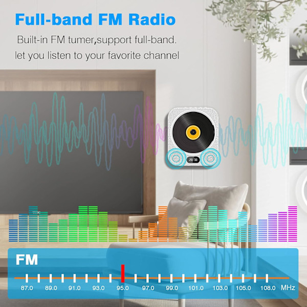 Kannettava CD-soitin Bluetoothilla, seinään asennettava CD-soitin kotikäyttöön, Boombox-musiikkisoitin kaukosäätimellä ja FM-radiolla