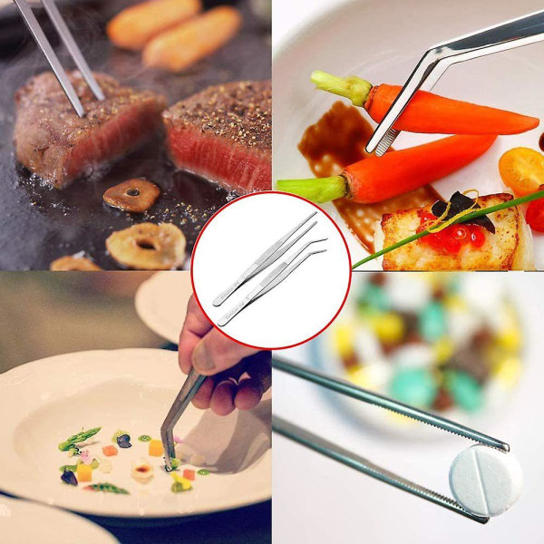 2 stk. Fine køkkentweezers, 30 cm sæt med madpincetter i rustfrit stål, professionelle sorte lange køkkentweezers til madlavning og reparation