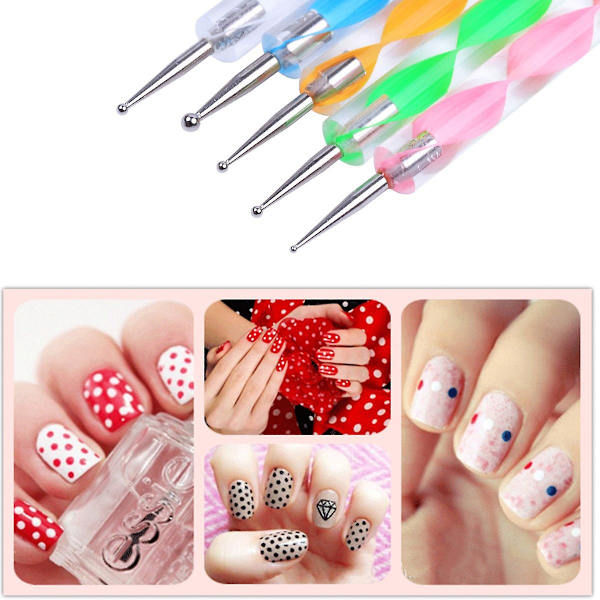 Dubbelsidig prickpenna nagelkonst strass spetsar manikyr pedikyr kit diy marmorering prickpenna nagelkonst design målarverktyg blandad färg