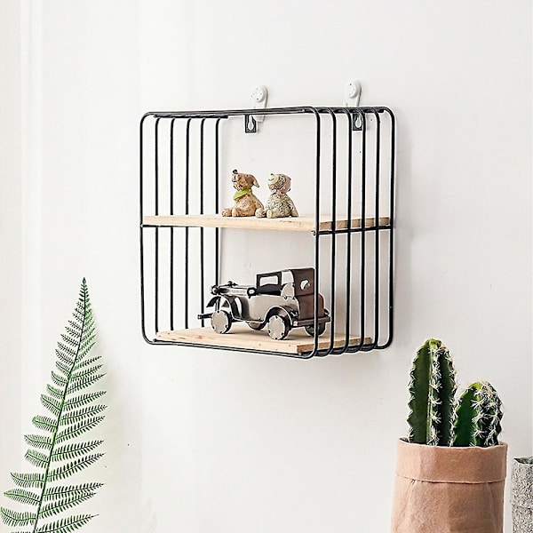 Väggmonterade flytande hyllor hängande hyllor för väggdekor, förvaring | Metallfäste och träväggshylla för vardagsrum, sovrum, badrum, kök Style 4