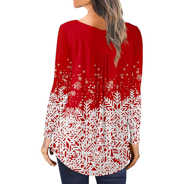 Dame Tunika Topper Ensfarget Plissert V-hals Knapper Bluse Blomstertrykte Damer Mixblack M