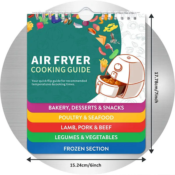 Air Fryer Cheat Sheet Magneter: Kokbok, Magnetisk Set, Tillagningstidsdiagram, Kokböcker