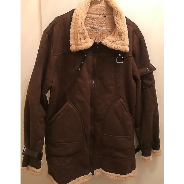 Herr Vinter Shearling Jacka Päls Varm Rock Tjock Läder Bomberjacka Ytterkläder Hög Kvalitet black M