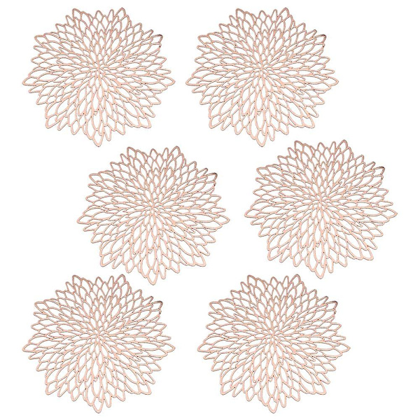 Roséguld Underlägg Och Glasunderlägg Set Om 6 Pressade Metalliska Vinyl Runda Underlägg Matsal Bordsunderlägg Matsal Bordsdekoration - Silver Rose gold