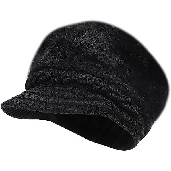 Kvinnor Flickor Toppad Mössa Hatt Visor Basker Mössa Vinter Termisk Baker Boy Cap